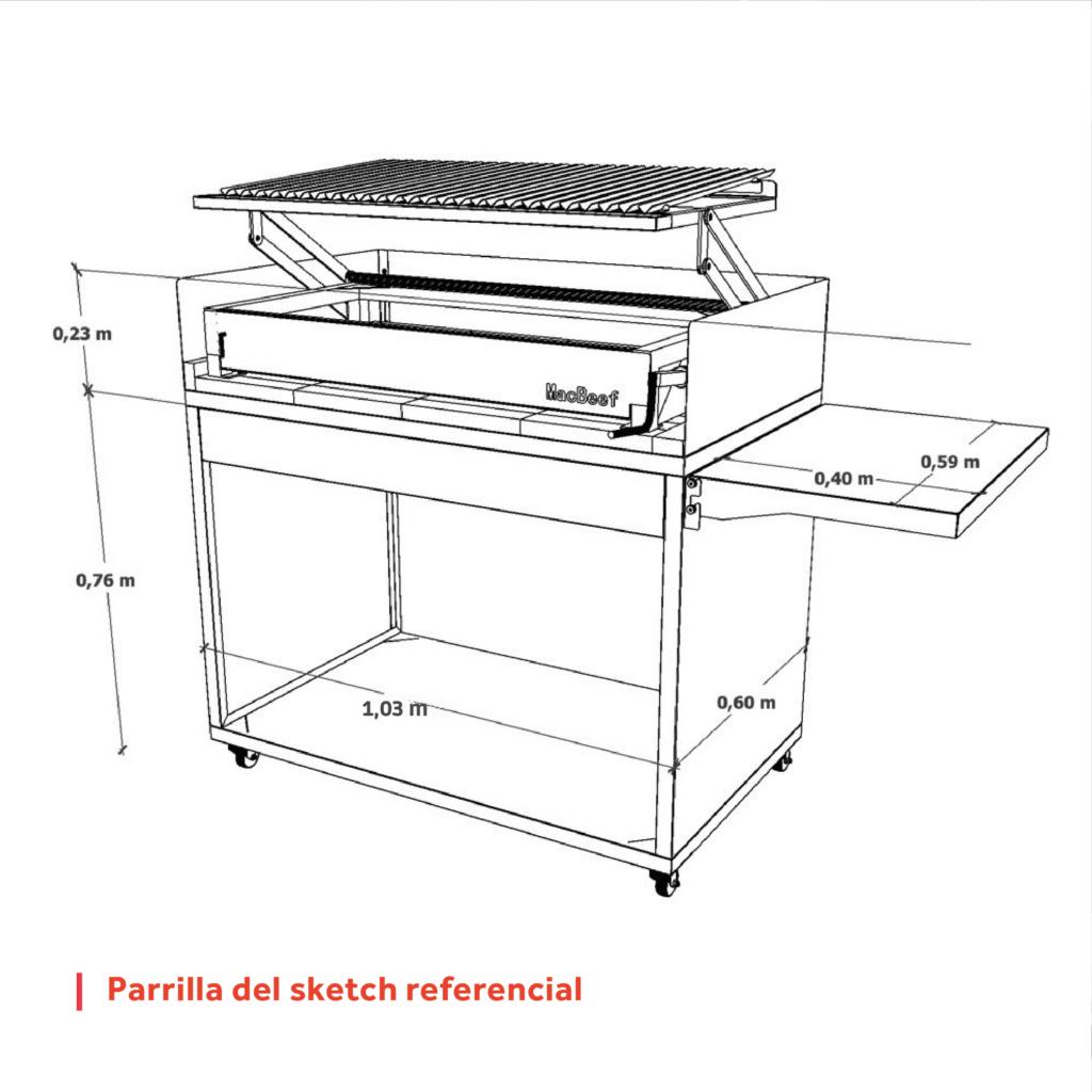 Detalles Set Parrilla + Carro Móvil Parrilla Quincho Inoxidable MB-950 Full