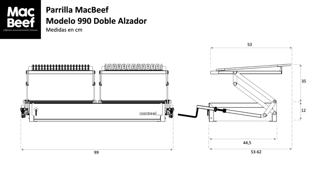 Detalles Parrilla Quincho Inoxidable MB-990 Doble Alzador
