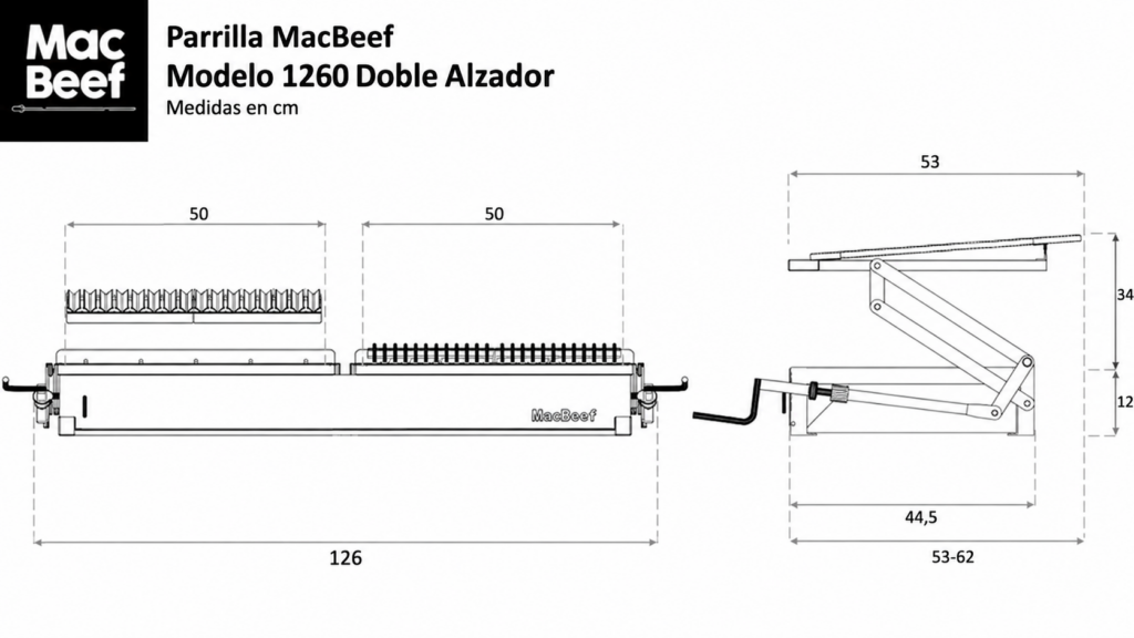 Detalles Pack parrilla doble alzador cuchillo